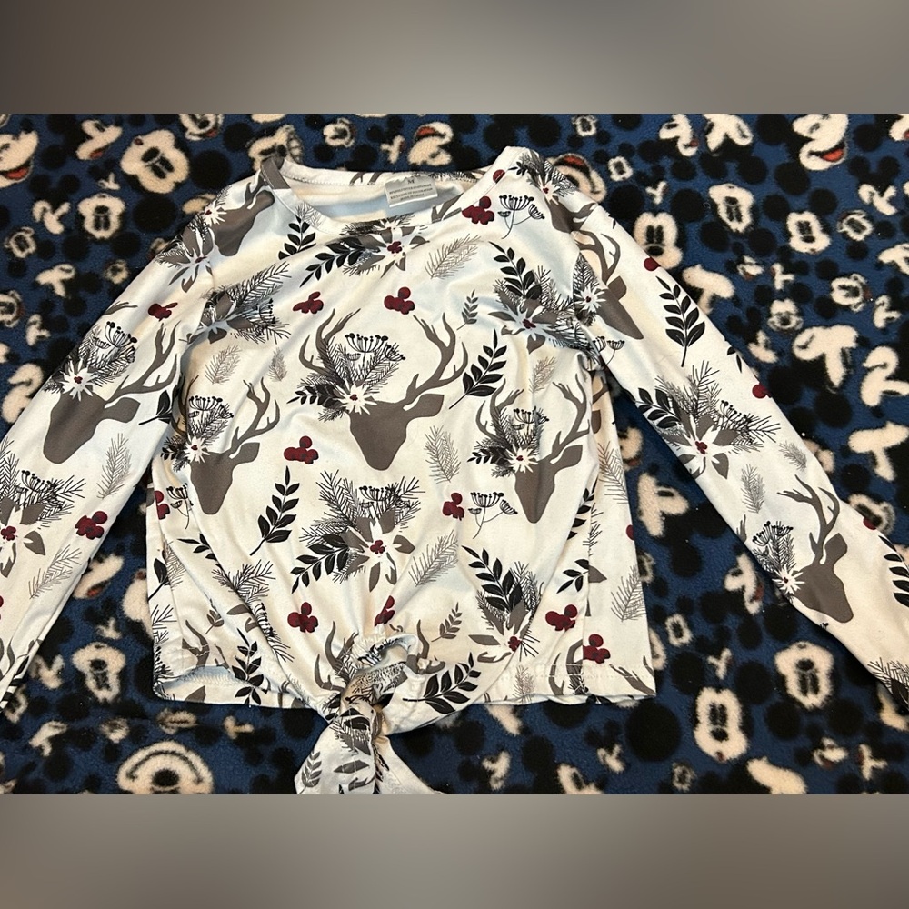 Girls Size M(3 years) Floral Deer Print Long Sleeve Top